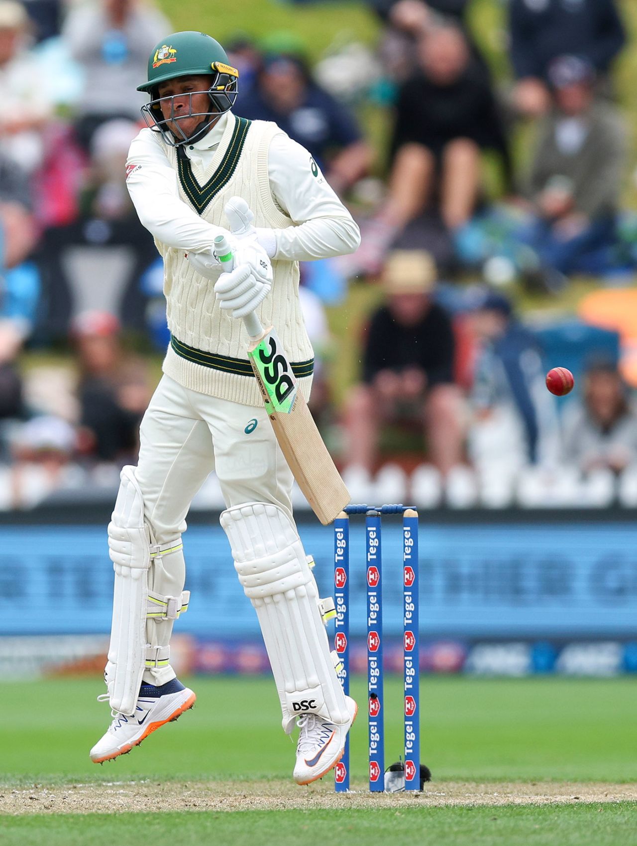 Usman Khawaja gets squared up, New Zealand vs Australia, 1st Test, Wellington, 3rd day, March 2, 2024