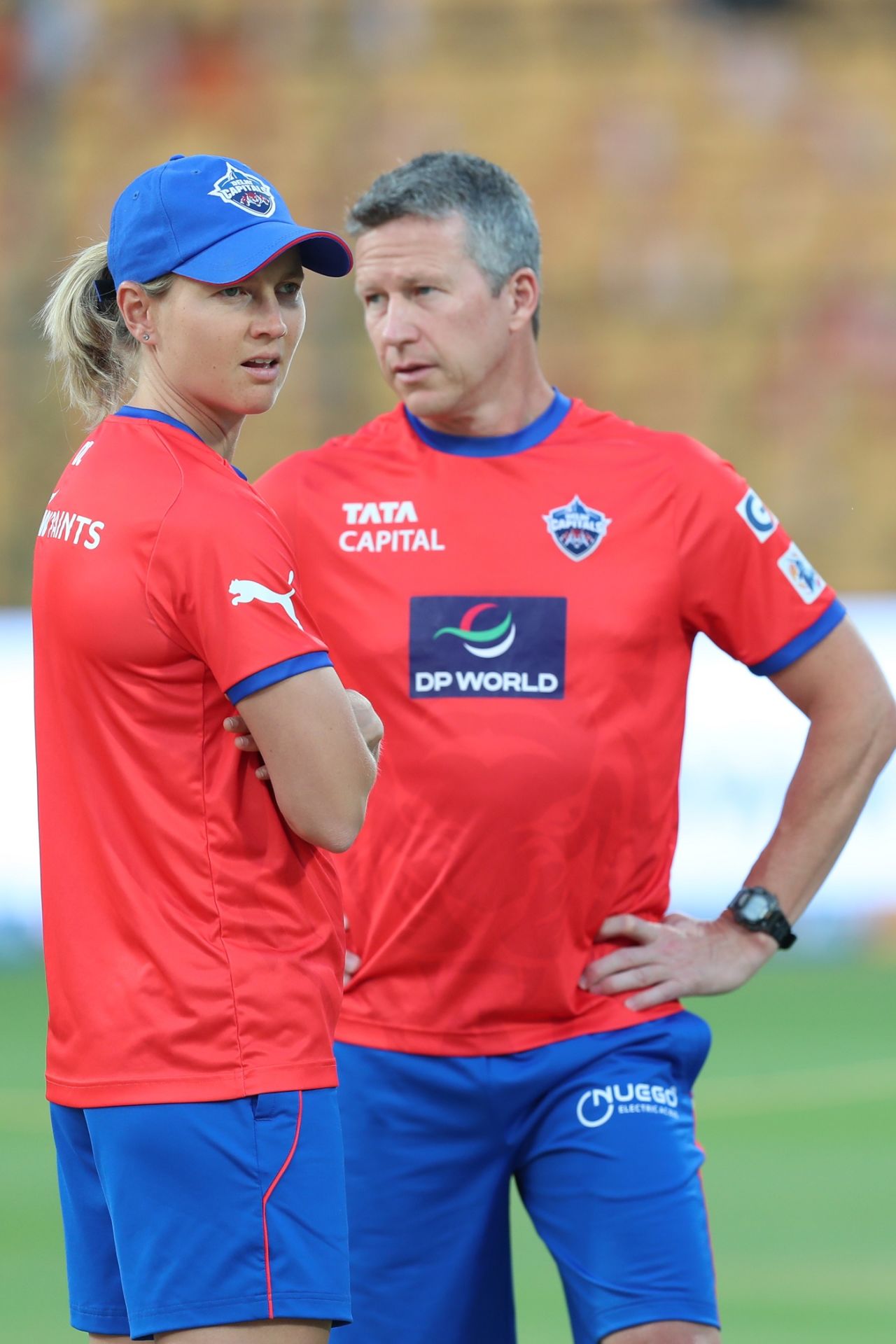 Meg Lanning and Jonathan Batty in a pensive mood, Gujarat Giants vs Delhi Capitals, WPL 2024, Bengaluru, March 3, 2024