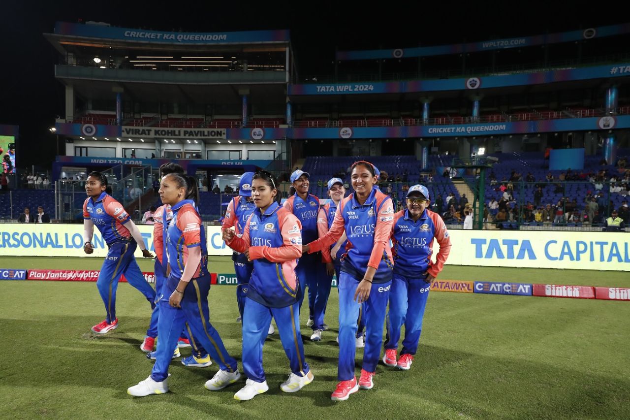 Harmanpreet Kaur leads the Mumbai Indians side onto the field, Delhi Capitals vs Mumbai Indians, WPL 2024, Delhi, March 5, 2024