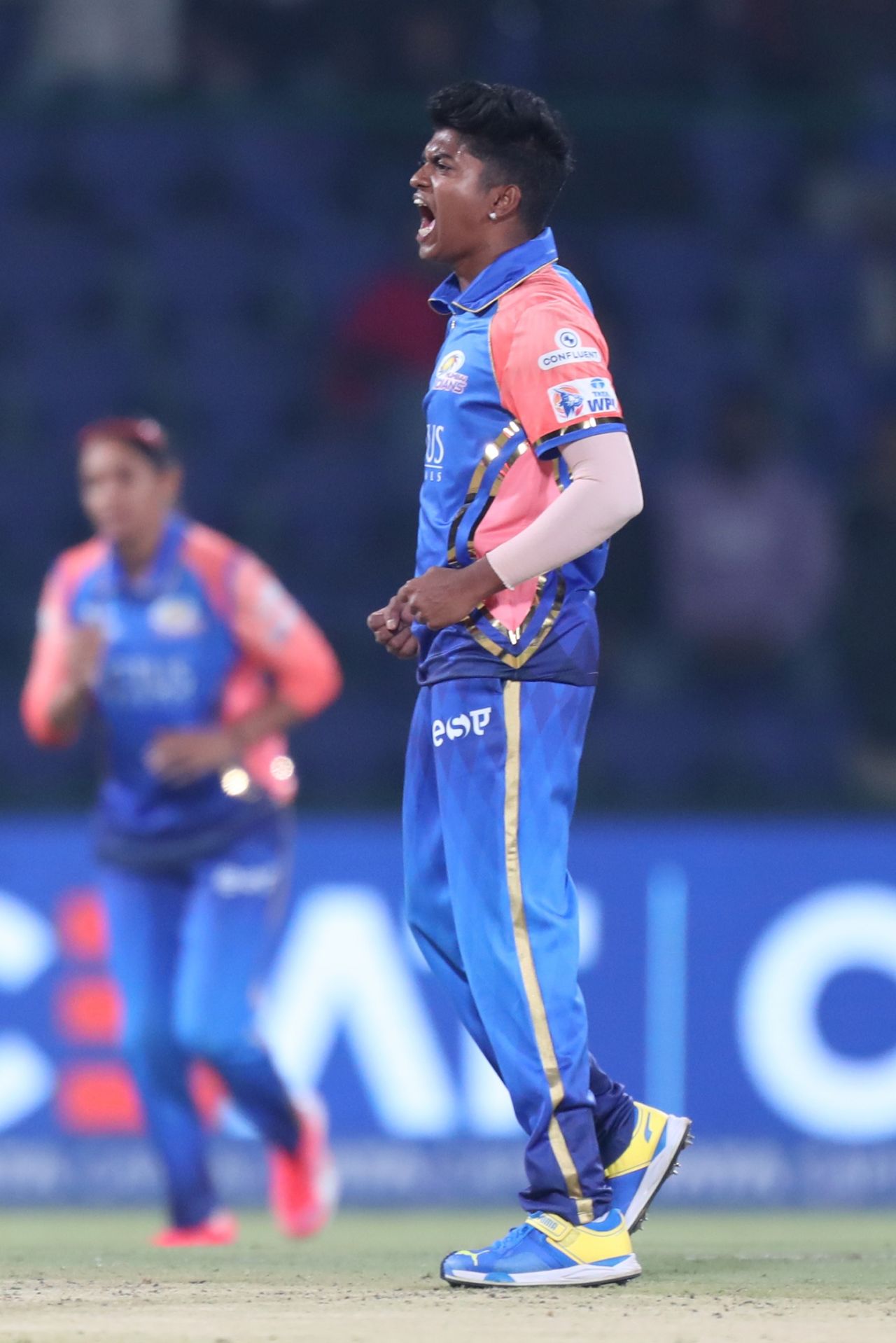 Pooja Vastrakar exults after dismissing Meg Lanning, Delhi Capitals vs Mumbai Indians, WPL 2024, Delhi, March 5, 2024