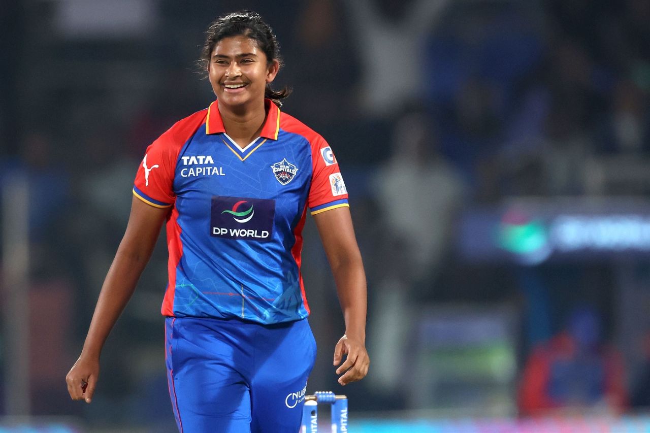 Titas Sadhu is all smiles after dismissing Amelia Kerr, Delhi Capitals vs Mumbai Indians, WPL 2024, Delhi, March 5, 2024
