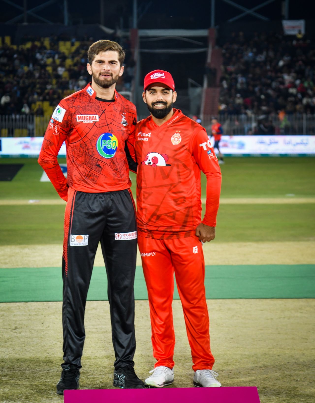 Shaheen Shah Afridi and Shadab Khan at the toss, Lahore Qalandars vs Islamabad United, Pakistan Super League, Rawalpindi, March 6, 2024
