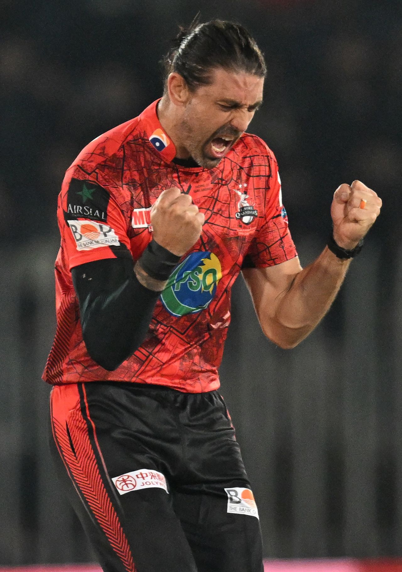 David Wiese is pumped after taking a wicket, Lahore Qalandars vs Islamabad United, Pakistan Super League, Rawalpindi, March 6, 2024