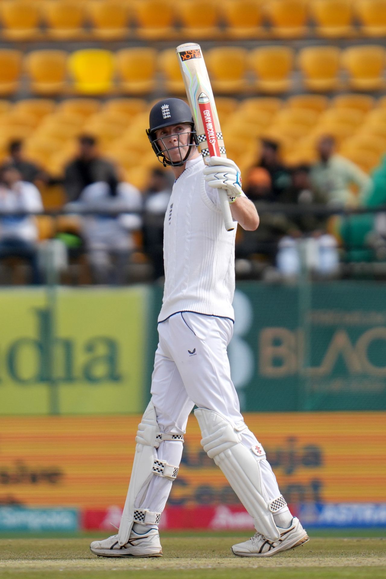 Zak Crawley raises his bat after getting to fifty, India vs England, 5th Test, Dharamsala, 1st day, March 7, 2024