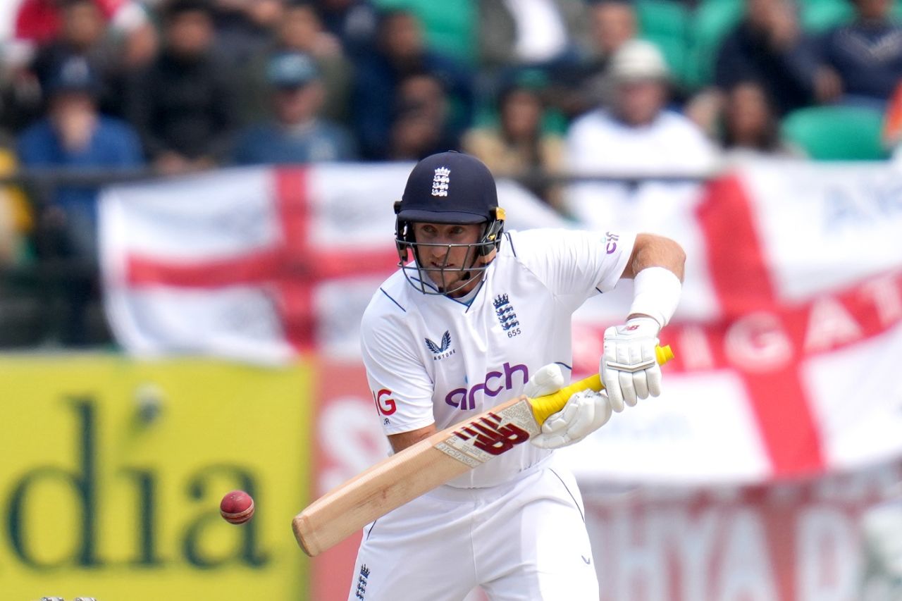Joe Root plays a defensive shot in Dharamsala, India vs England, 5th Test, Dharamsala, 1st day, March 7, 2024