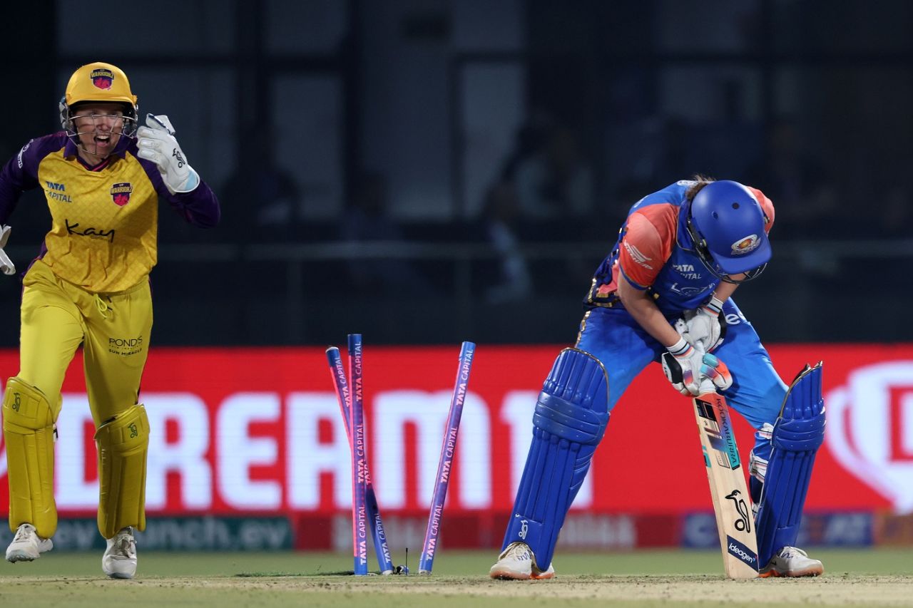 Nat Sciver-Brunt was bowled by a skidder, UP Warriorz vs Mumbai Indians, WPL 2024, Delhi, March 7, 2024