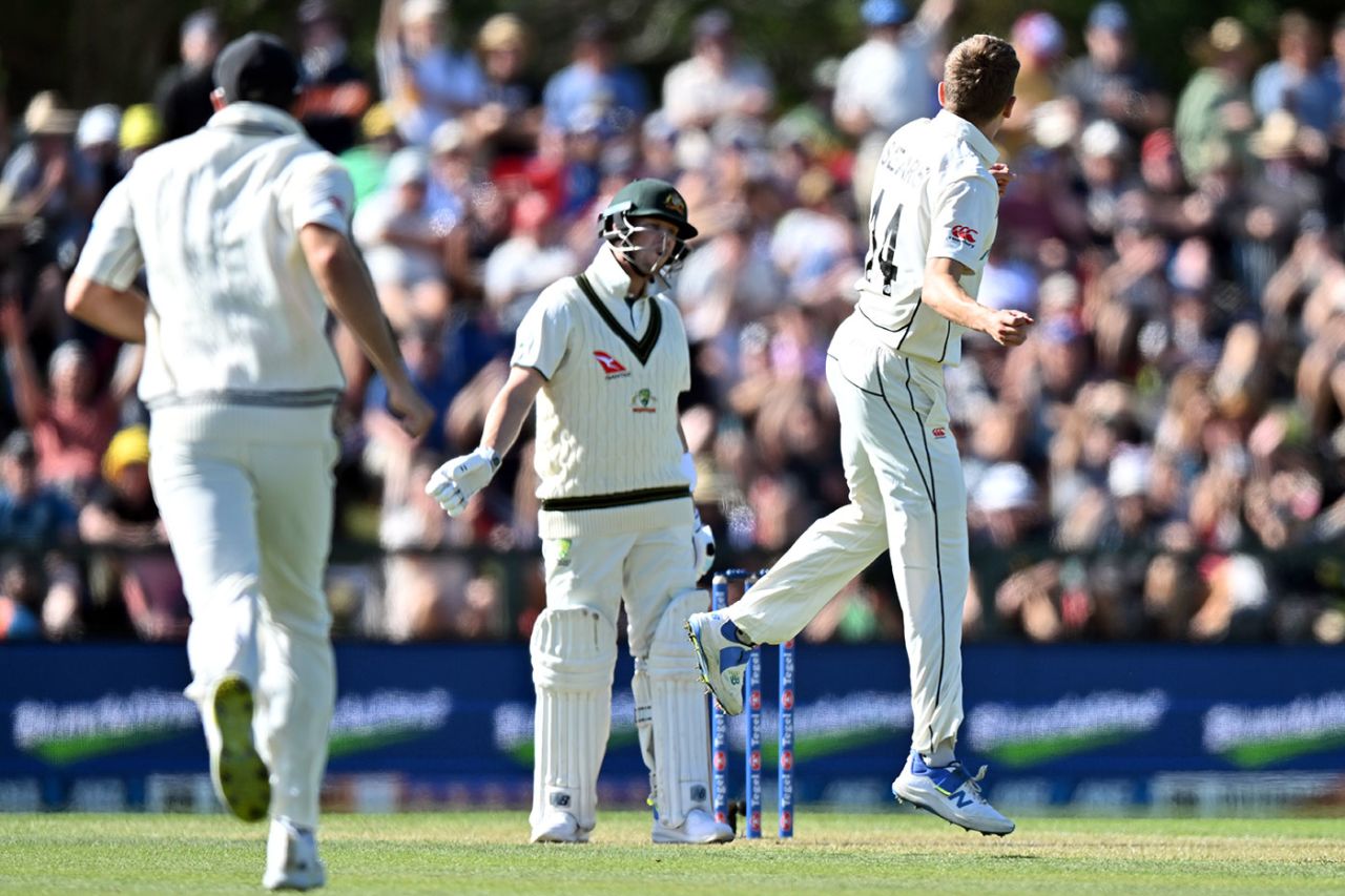 Ben Sears celebrates trapping Steven Smith lbw, New Zealand vs Australia, 2nd Test, Christchurch, March 8, 2024