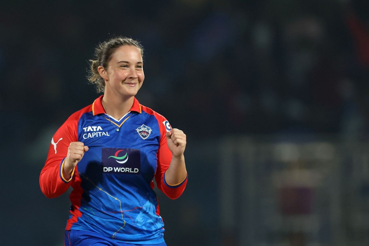 Alice Capsey celebrates the wicket of Alyssa Healy, Delhi Capitals vs UP Warriorz, Delhi, March 8, 2024