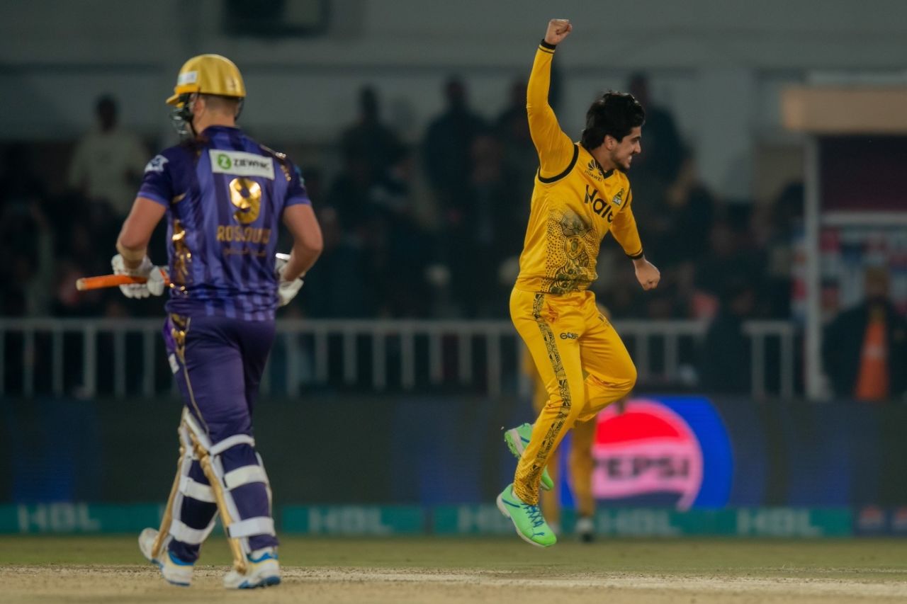 Saim Ayub picked up two wickets in the eighth over, Peshawar Zalmi vs Quetta Gladiators, PSL, Rawalpindi, March 8, 2024