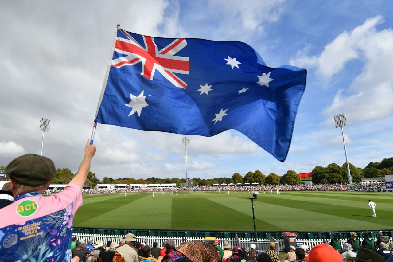 A fan with the Australia flag at Hagley Oval, New Zealand vs Australia, 2nd Test, Christchurch, 2nd Day, March 9, 2024