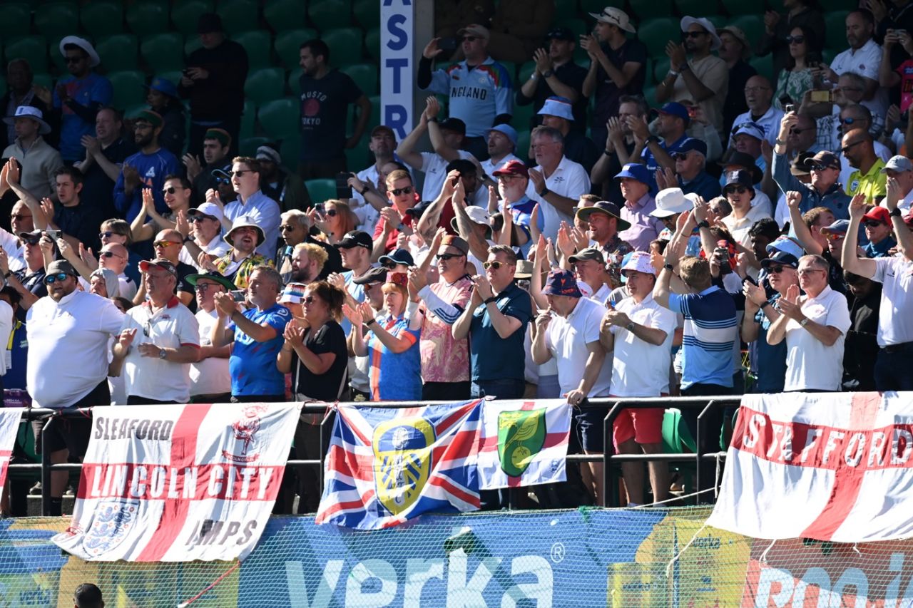 The England fans celebrate James Anderson's 700th wicket, India vs England, 5th Test, Dharamsala, 3rd day, March 9, 2024