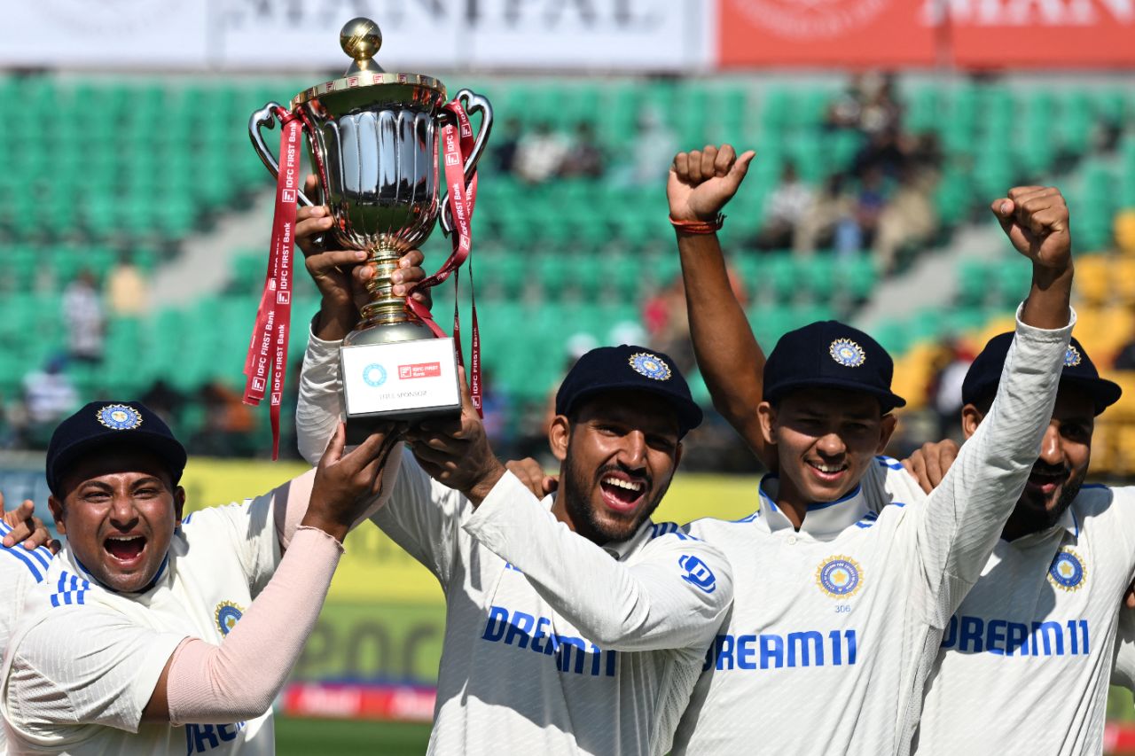 Young guns: Sarfaraz Khan, Dhruv Jurel and Yashasvi Jaiswal celebrate India's 4-1 win, India vs England, 5th Test, Dharamsala, 3rd day, March 9, 2024