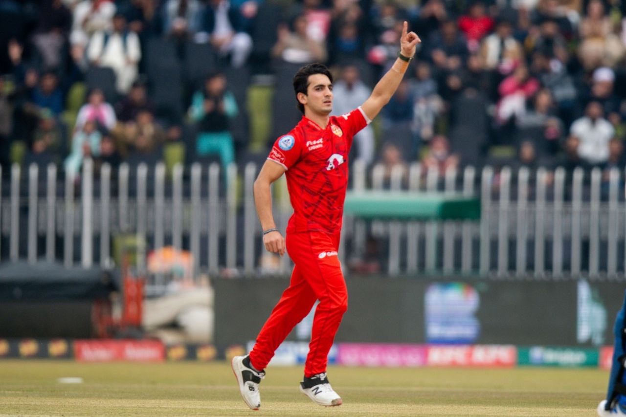 Hunain Shah celebrates the wicket of Yasir Khan, Islamabad United vs Multan Sultans, PSL, Rawalpindi, March 10, 2024