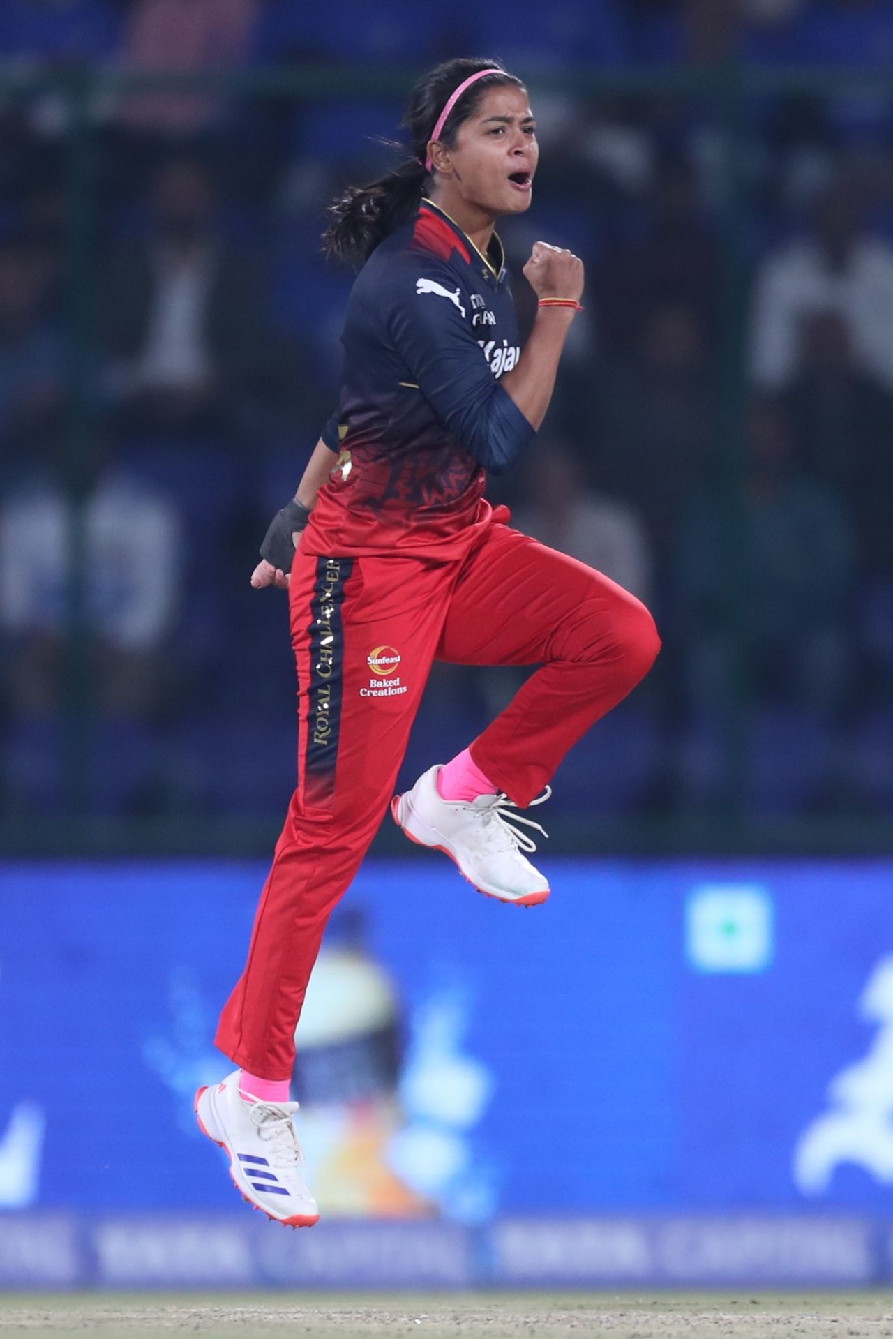 Shreyanka Patil celebrates after getting rid of Lanning, Delhi Capitals vs Royal Challengers Bangalore, WPL 2024, Delhi, March 10, 2024