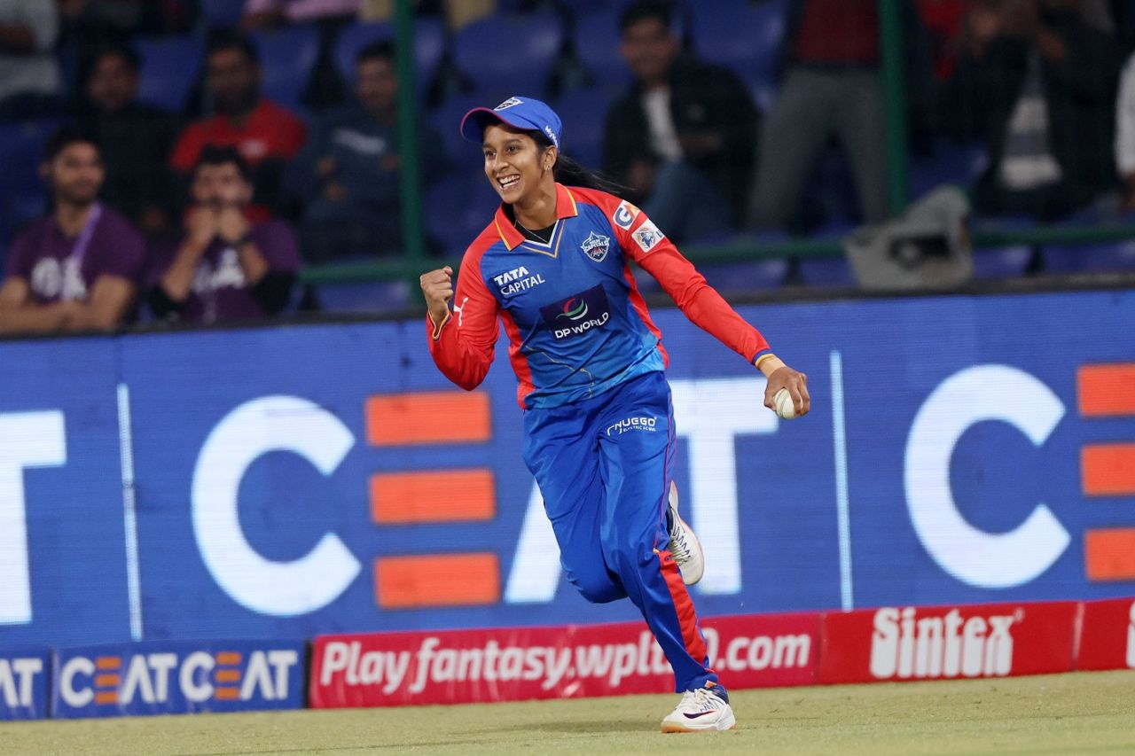 Jemimah Rodrigues is ecstatic after taking a superb catch to remove Sophie Molineux, Delhi Capitals vs Royal Challengers Bangalore, WPL 2024, Delhi, March 10, 2024