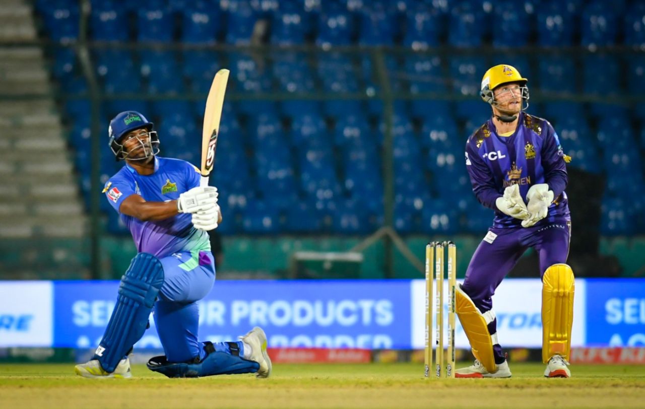 Johnson Charles tees off on his way to 53 off 29, Multan Sultans vs Quetta Gladiators, PSL 2024, Karachi, March 12, 2024