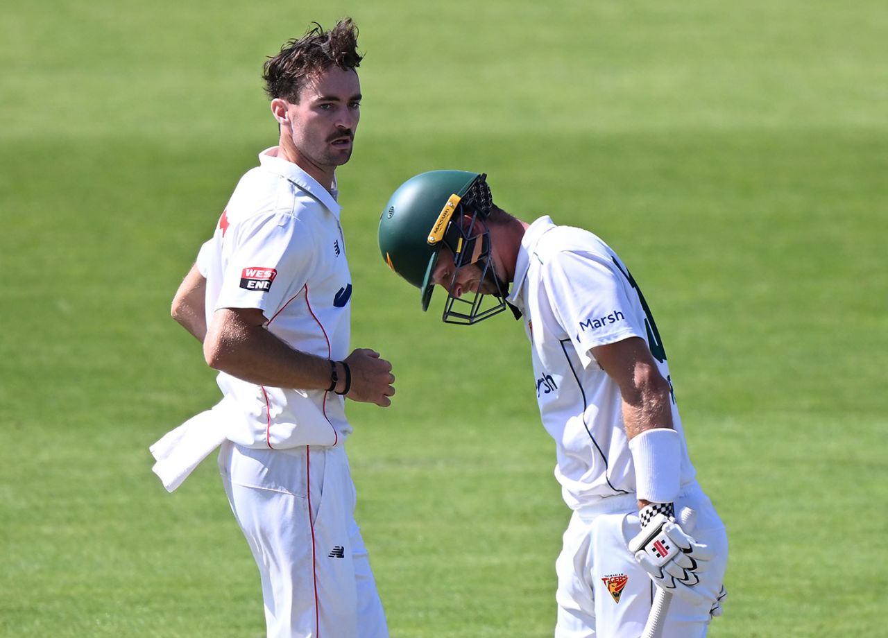 Jordan Buckingham helped run through Tasmania, Tasmania vs South Australia, Sheffield Shield, Hobart, March 13, 2024