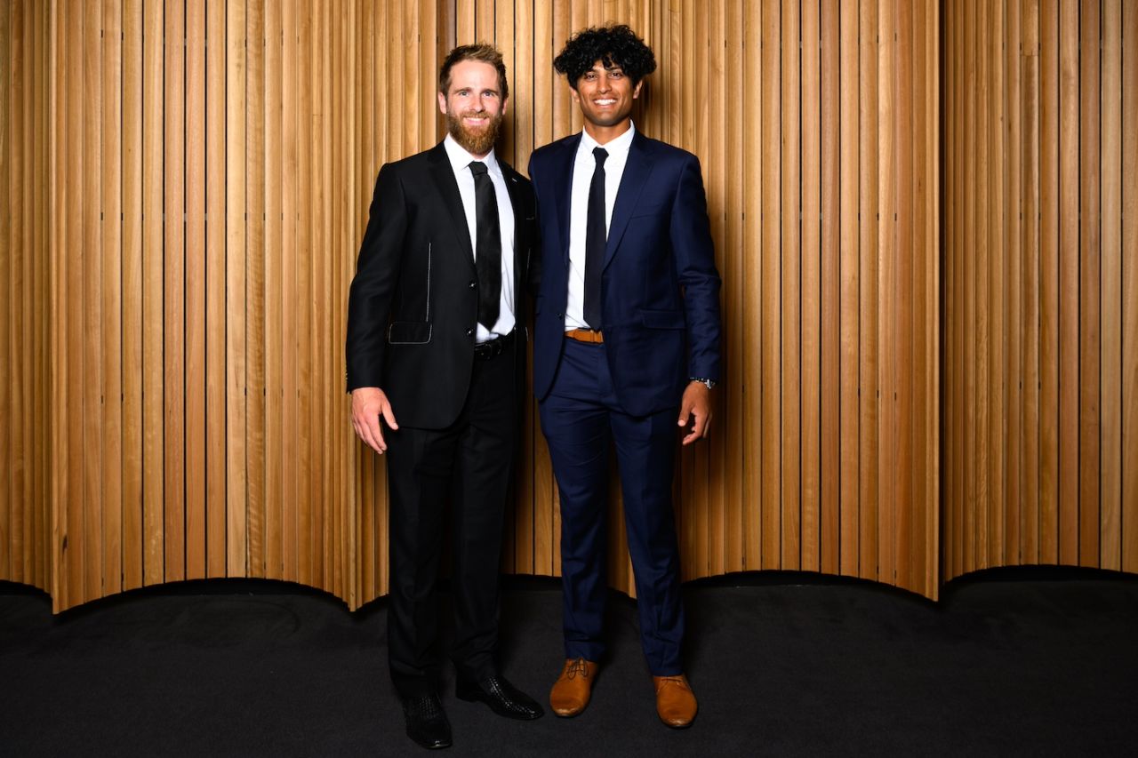 Kane Williamson and Rachin Ravindra at the New Zealand Cricket awards, Christchurch, March 13, 2024