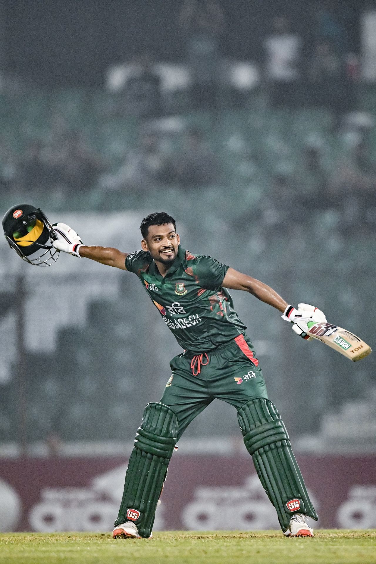 Najmul Hossain Shanto is ecstatic after reaching his second ODI ton, Bangladesh vs Sri Lanka, 1st ODI, Chattogram, March 13, 2024