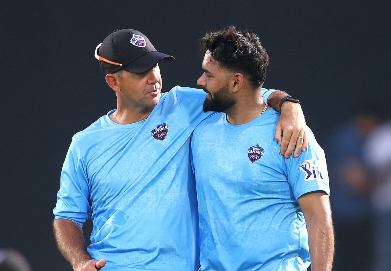 Ricky Ponting with Rishabh Pant at a Delhi Capitals training session, Visakhapatnam, March 15, 2024