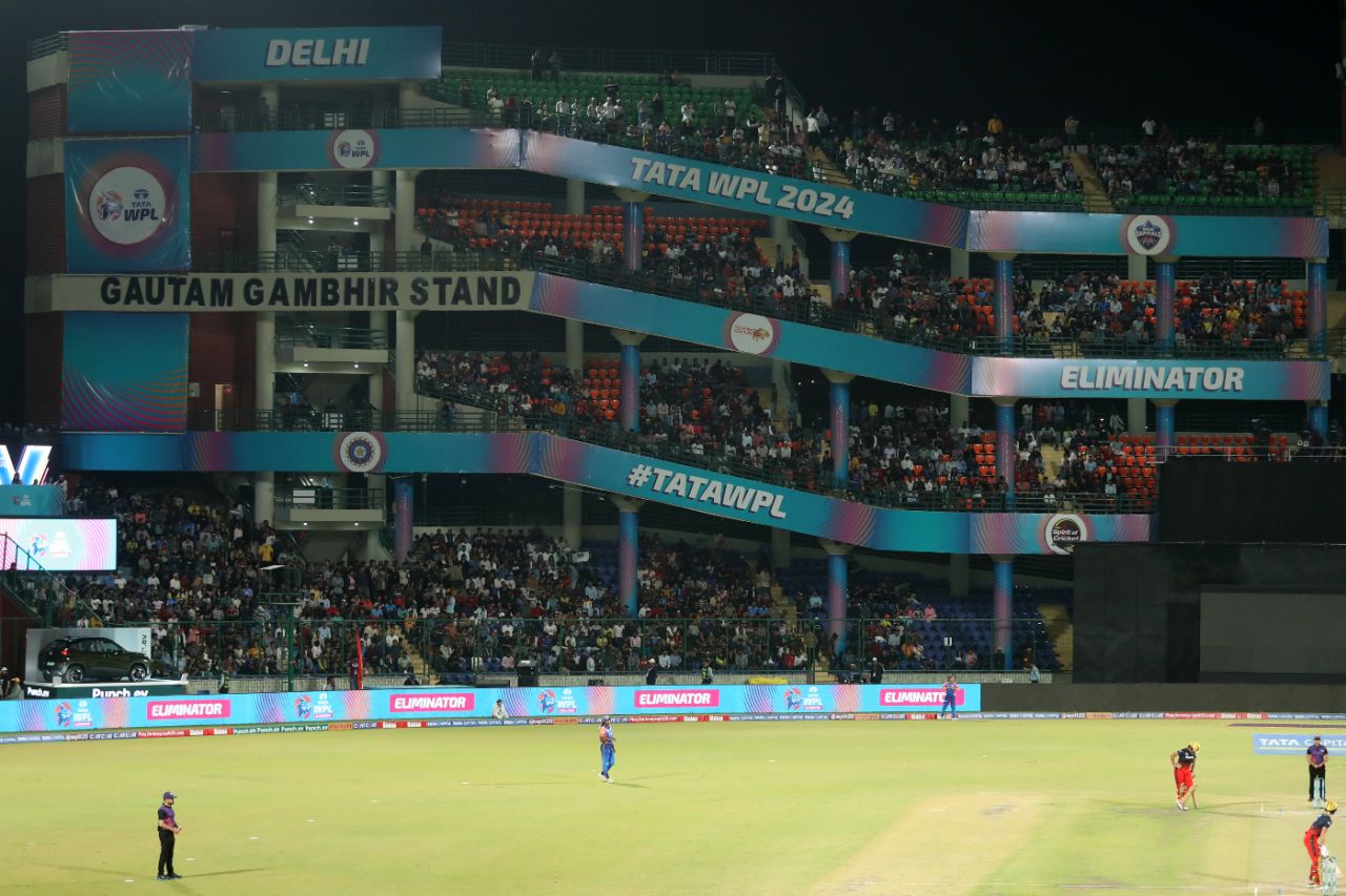 Fans in Delhi turned out in pretty decent numbers for the Eliminator between Mumbai Indians and Royal Challengers Bangalore, Mumbai Indians vs Royal Challengers Bangalore, WPL, Eliminator, Delhi, March 15, 2024 