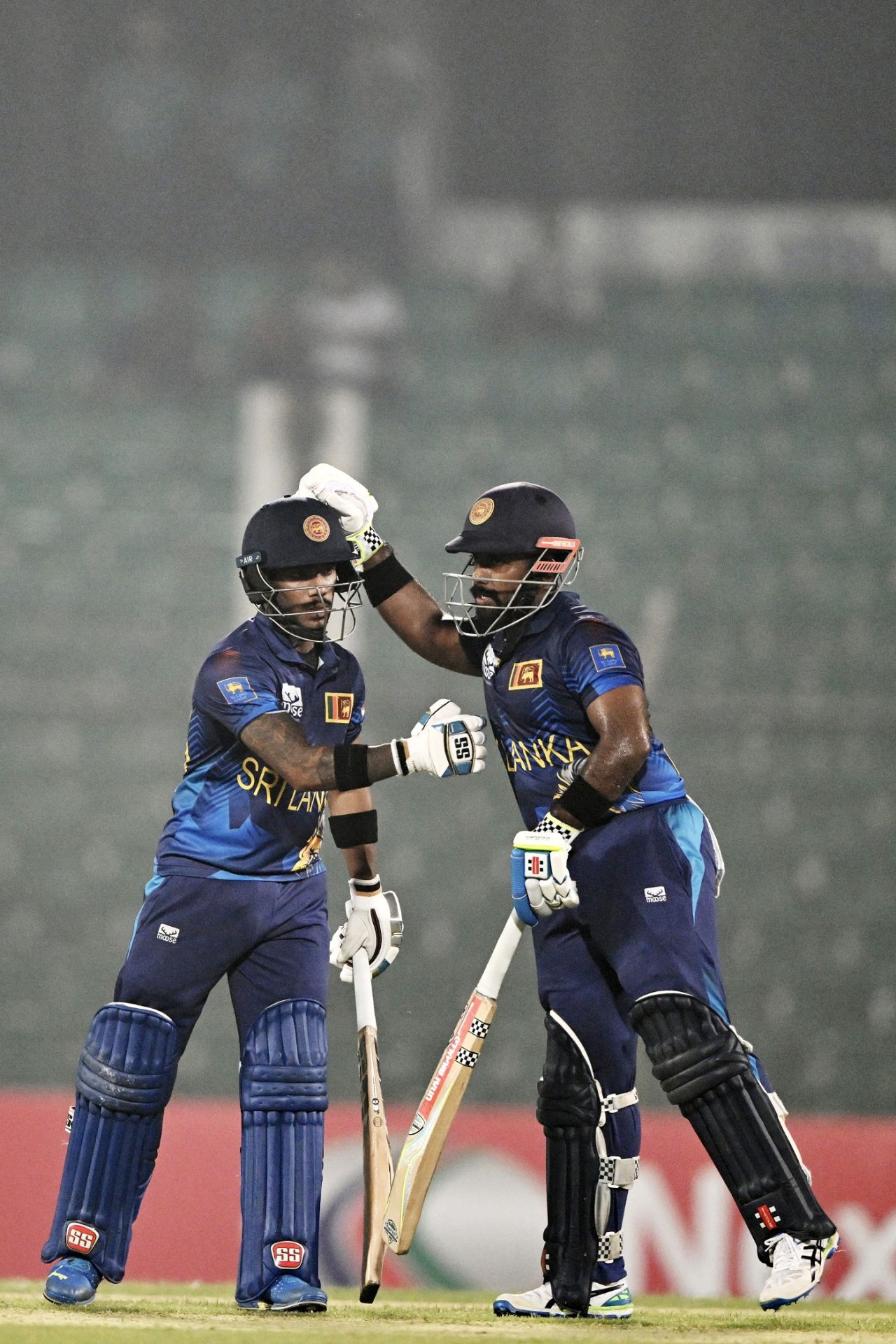 Pathum Nissanka is congratulated by Charith Asalanka after reaching his century, Bangladesh vs Sri Lanka, 2nd ODI, Chattogram, March 15, 2024