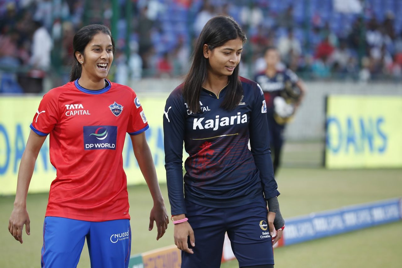Jemimah Rodrigues and Shreyanka Patil share a laugh before the final, Delhi Capitals vs Royal Challengers Bangalore, final, WPL, March 17, 2024