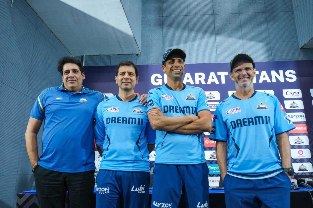 Vikram Solanki, Ashish Nehra, and Gary Kirsten - part of Gujarat Titans' coaches and support staff - get clicked, IPL 2024, 21 March, 2024