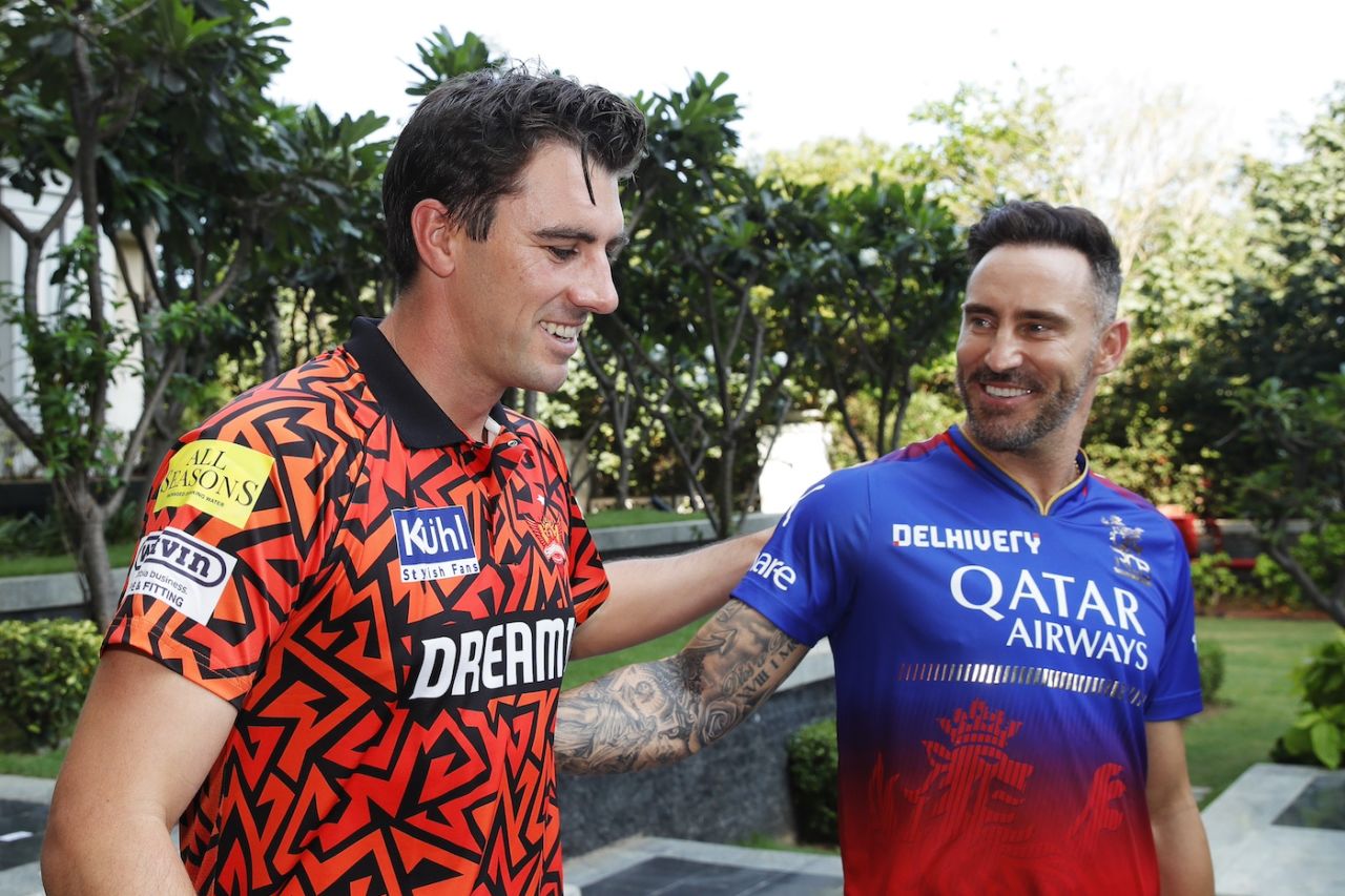 Faf du Plessis and Pat Cummins at an IPL captains event in Chennai, March 21, 2024