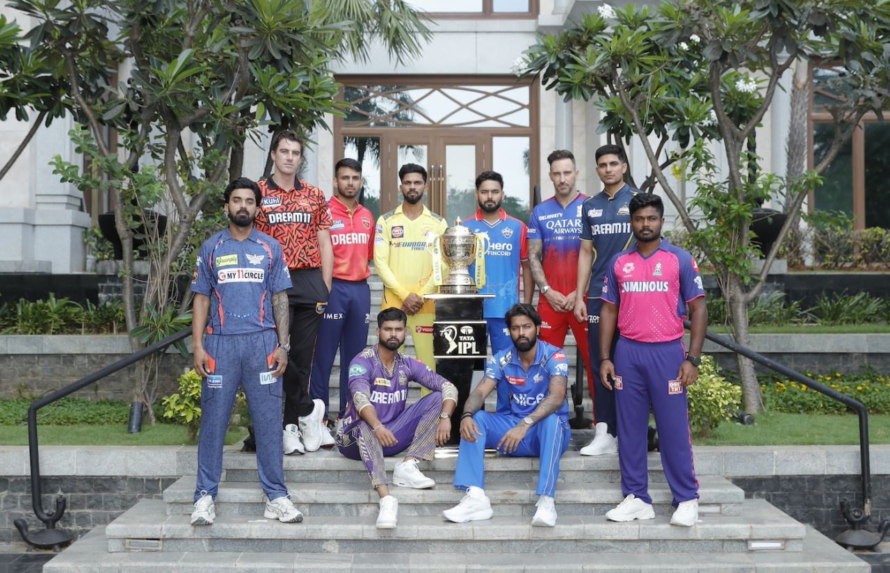 All ten IPL captains at a photo opportunity in Chennai on the eve of the 2024 season opener, March 21, 2024