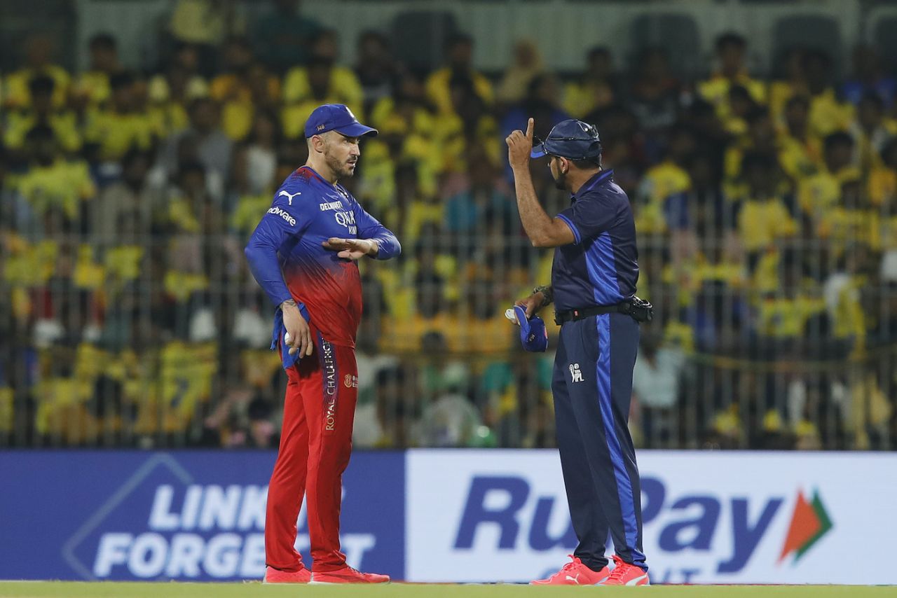 Faf du Plessis is unlikely to be the last captain discussing bouncer-height with the umpire in IPL 2024, Chennai Super Kings vs Royal Challengers Bengaluru, IPL 2024, Chennai, March 22, 2024