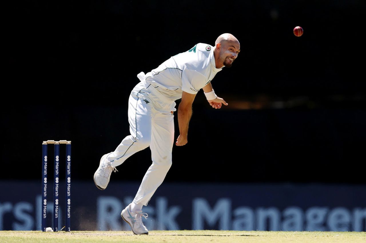 Gabe Bell in his delivery stride, Western Australia vs Tasmania, Sheffield Shield, Final, WACA, March 23, 2024