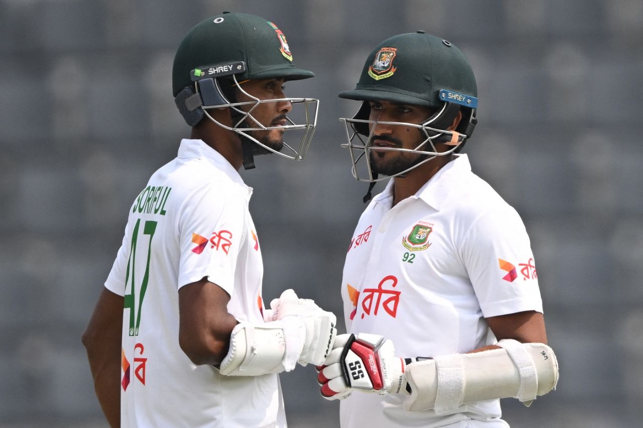Shoriful Islam and Khaled Ahmed added 40 off 35 balls for the ninth wicket, Bangladesh vs Sri Lanka, 1st Test, day 2, Sylhet, March 23, 2024