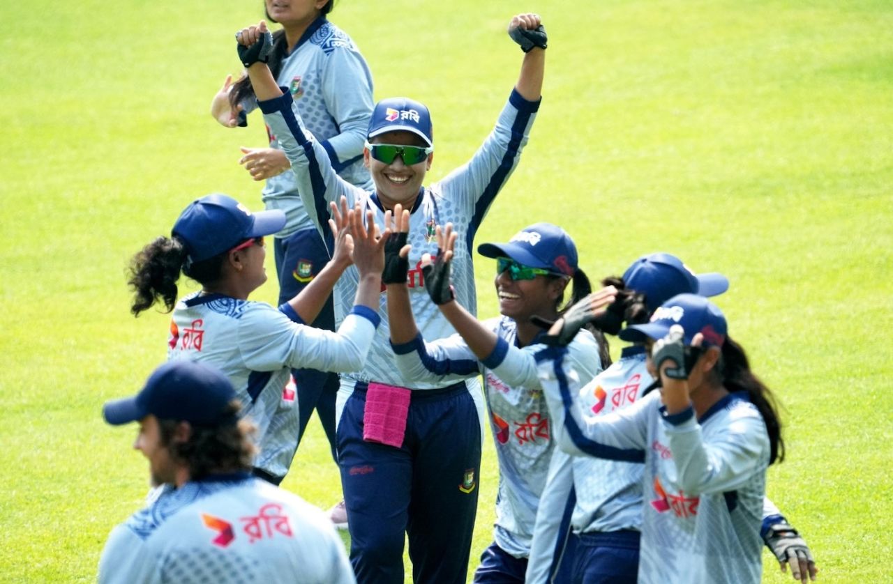 The Bangladesh players have a laugh during a training session, Dhaka, March 23, 2024