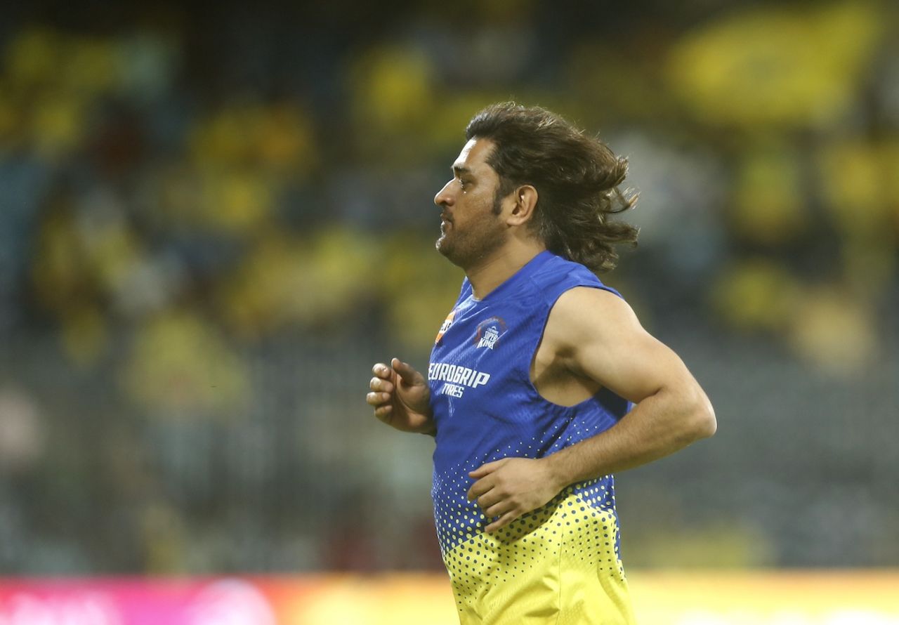 MS Dhoni limbers up before the game, Chennai Super Kings vs Gujarat Titans, IPL 2024, Chennai, March 26, 2024