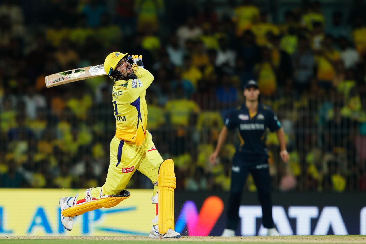 Sameer Rizvi deposited Rashid Khan in the stands first ball on IPL debut, and repeated the dose three balls later, Chennai Super Kings vs Gujarat Titans, IPL 2024, Chennai, March 26, 2024