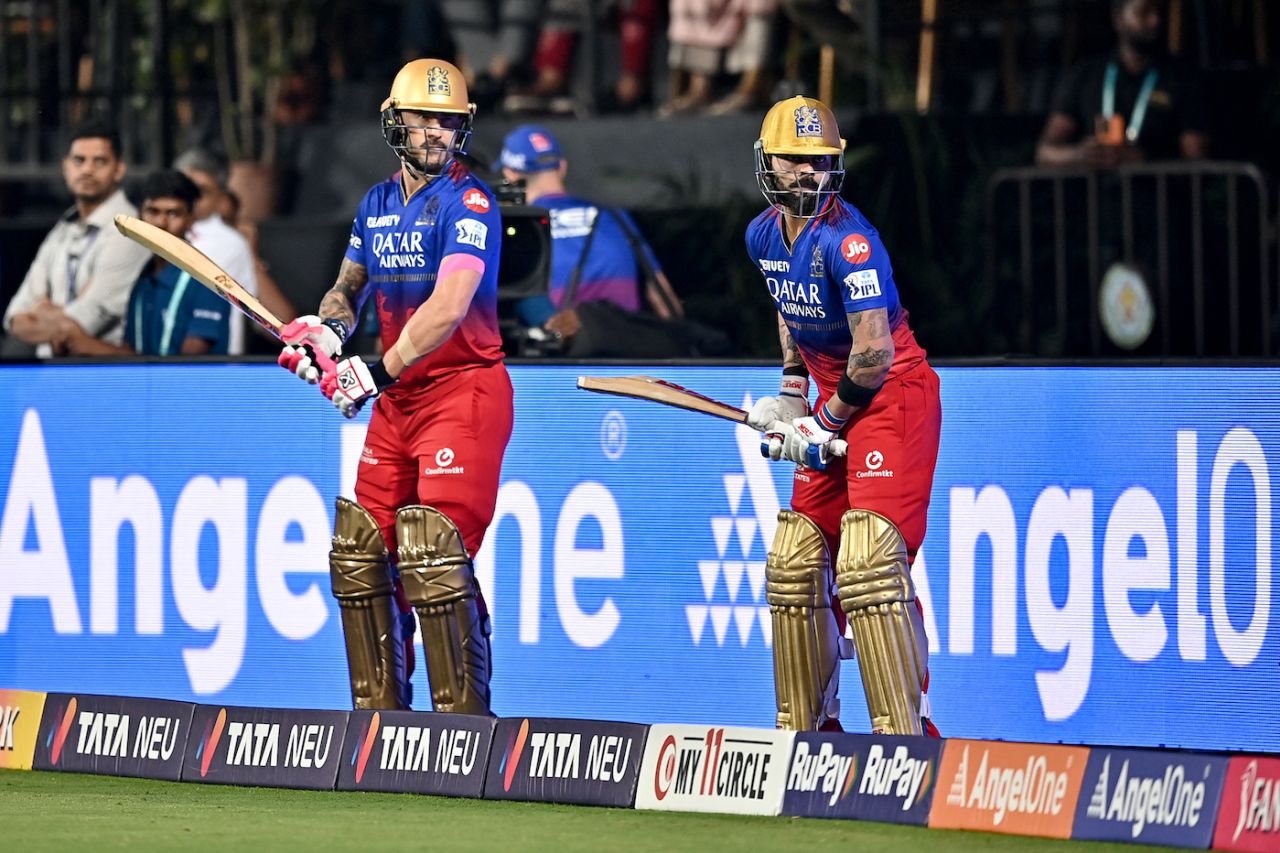 Virat Kohli and Faf du Plessis synchronise their pre-match batting rituals, Royal Challengers Bengaluru vs Kolkata Knight Riders, IPL 2024, Bengaluru, March 29, 2024