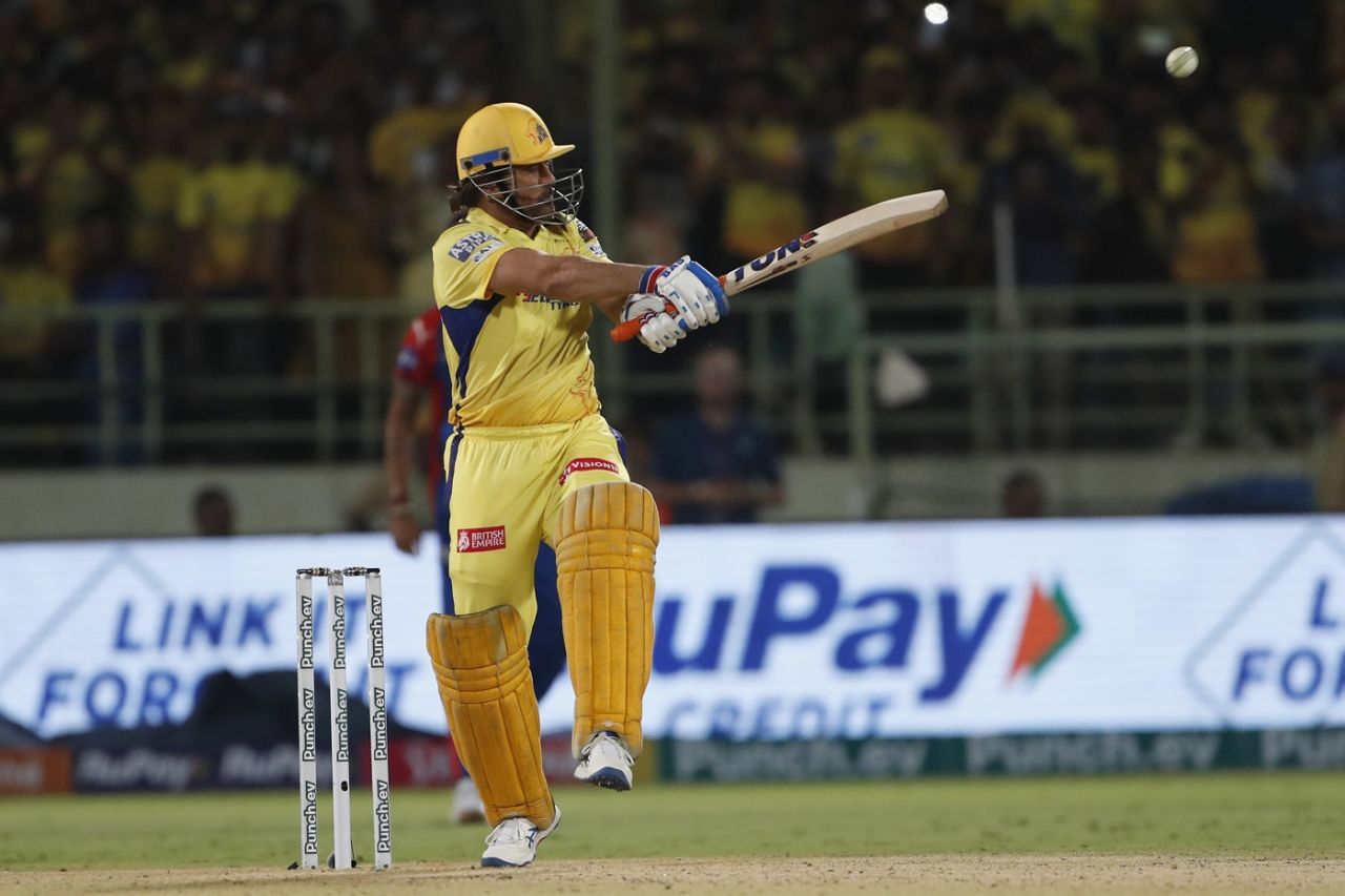 MS Dhoni hit his first ball of the season for four, Delhi Capitals vs Chennai Super Kings, IPL 2024, Visakhapatnam, March 31, 2024