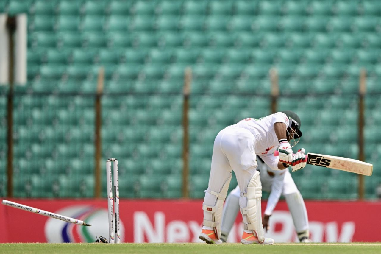 Zakir Hasan is bowled, Bangladesh vs Sri Lanka, 2nd Test, Chattogram, 3rd day, April 1, 2024