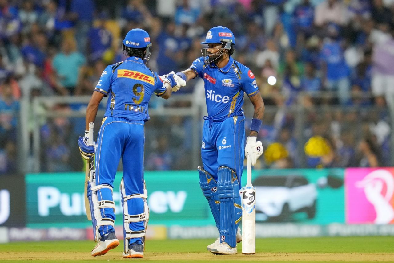 Hardik Pandya and Tilak Varma fought fire with fire even after Mumbai Indians lost four wickets inside the first four overs, Mumbai Indians vs Rajasthan Royals, IPL 2024, Mumbai, April 1, 2024
