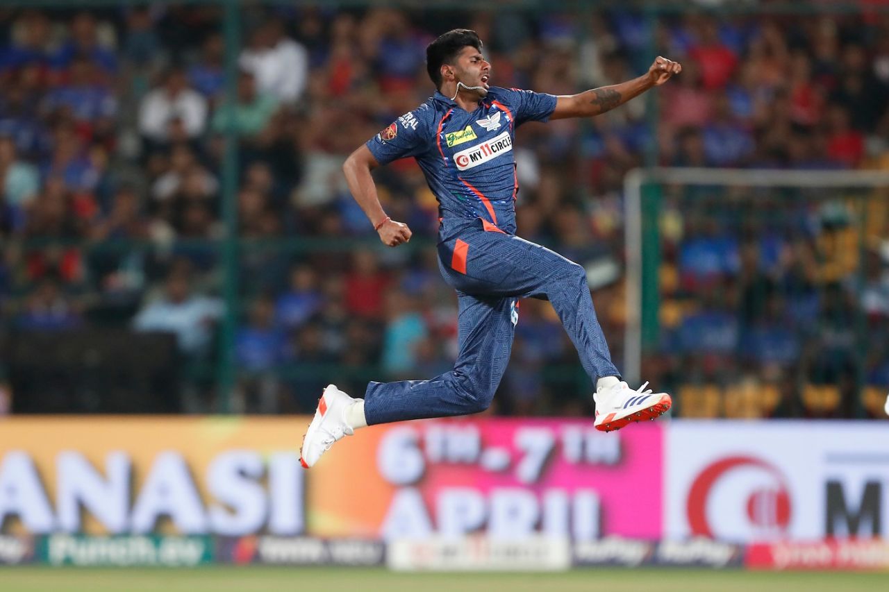 Mayank Yadav Leaps In Air After Taking A Wicket, Royal Challengers Bengaluru Vs Lucknow Super Giants, Ipl, Bengaluru, April 2, 2024