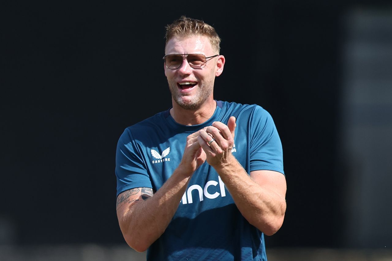 John Turner chats to Andrew Flintoff at England training, Barbados, December 11, 2023