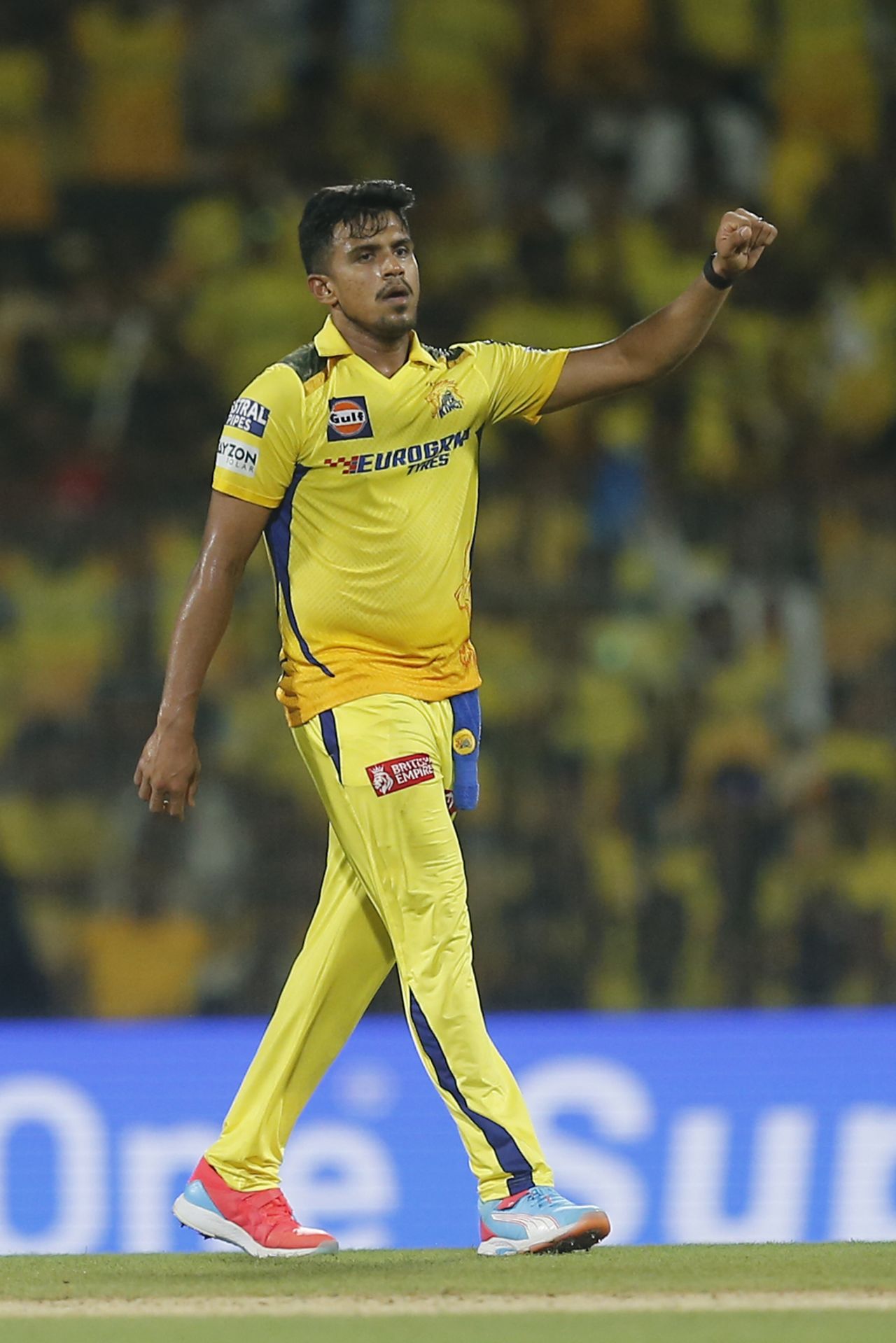 Maheesh Theekshana chipped in with Ramandeep Singh's wicket during a dominant phase for CSK's spinners, Chennai Super Kings vs Kolkata Knight Riders, IPL 2024, Chennai, April 8, 2024