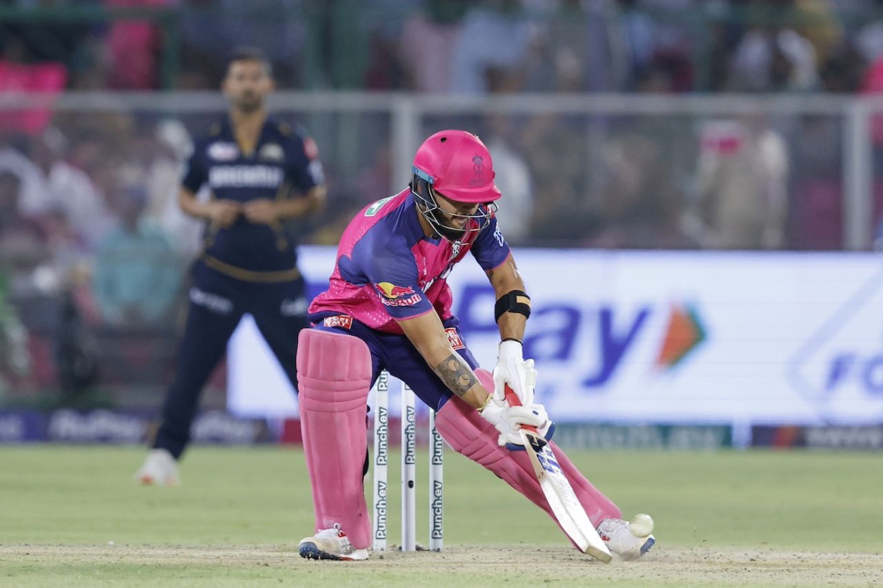 Riyan Parag scoops the ball, Rajasthan Royals vs Gujarat Titans, IPL 2024, Jaipur, April 10, 2024
