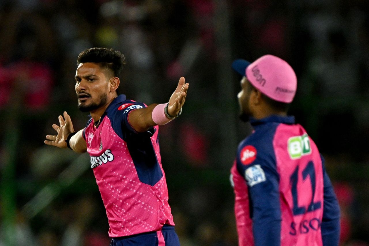 Kuldeep Sen celebrates after dismissing Sai Sudharsan , Rajasthan Royals vs Gujarat Titans, IPL 2024, Jaipur, April 10, 2024