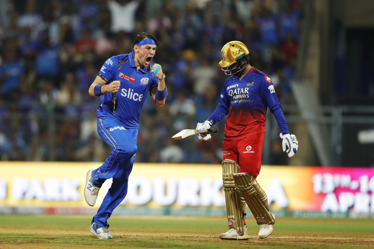 Gerald Coetzee got Rajat Patidar for 50 to break an attacking stand, Mumbai Indians vs Royal Challengers Bangalore, IPL 2024, Mumbai, April 11, 2024