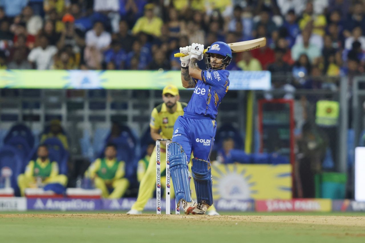 Ishan Kishan scored 23 off 15 before falling to Matheesha Pathirana, Mumbai Indians vs Chennai Super Kings, IPL 2024, Mumbai, April 14, 2024