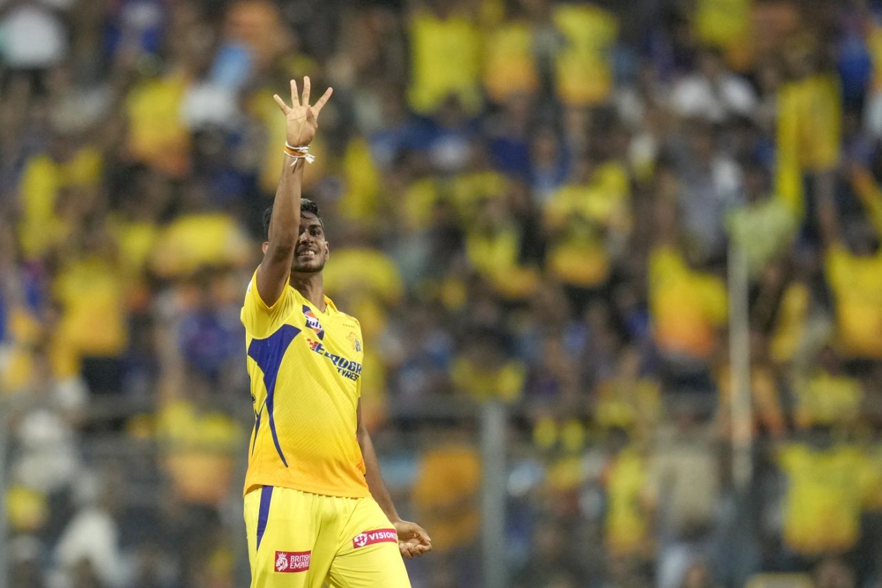 How many wickets for the match, Matheesha?, Mumbai Indians vs Chennai Super Kings, IPL 2024, Mumbai, April 14, 2024