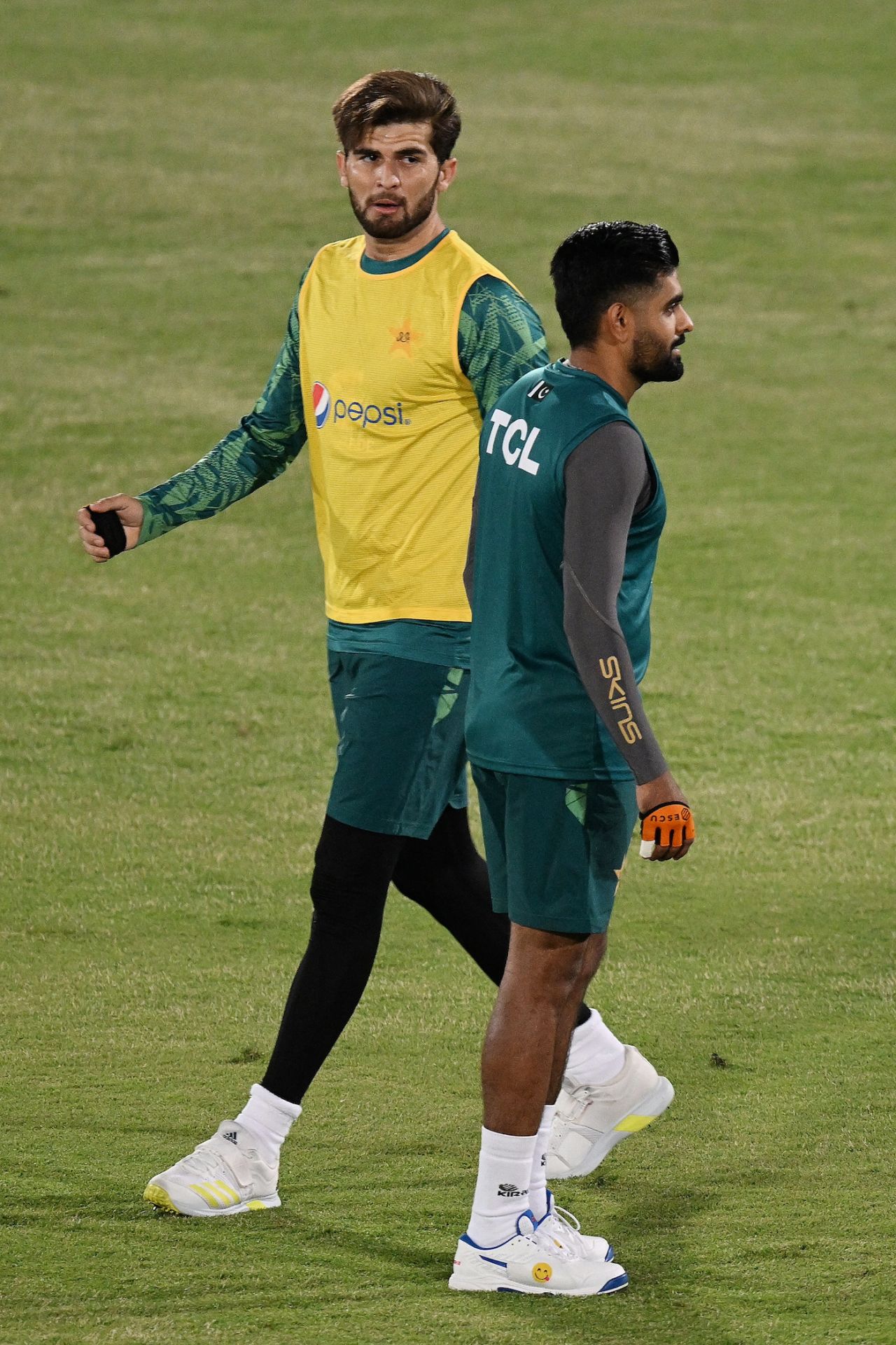 Shaheen Afridi and Babar Azam at training ahead of Pakistan's T20I series against New Zealand, Rawalpindi, April 16, 2024