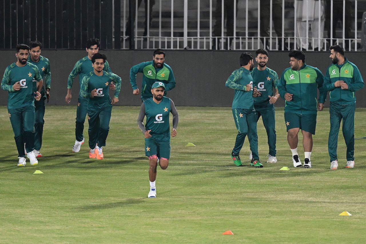 Babar Azam runs at training ahead of Pakistan's T20I series against New Zealand, Rawalpindi, April 16, 2024